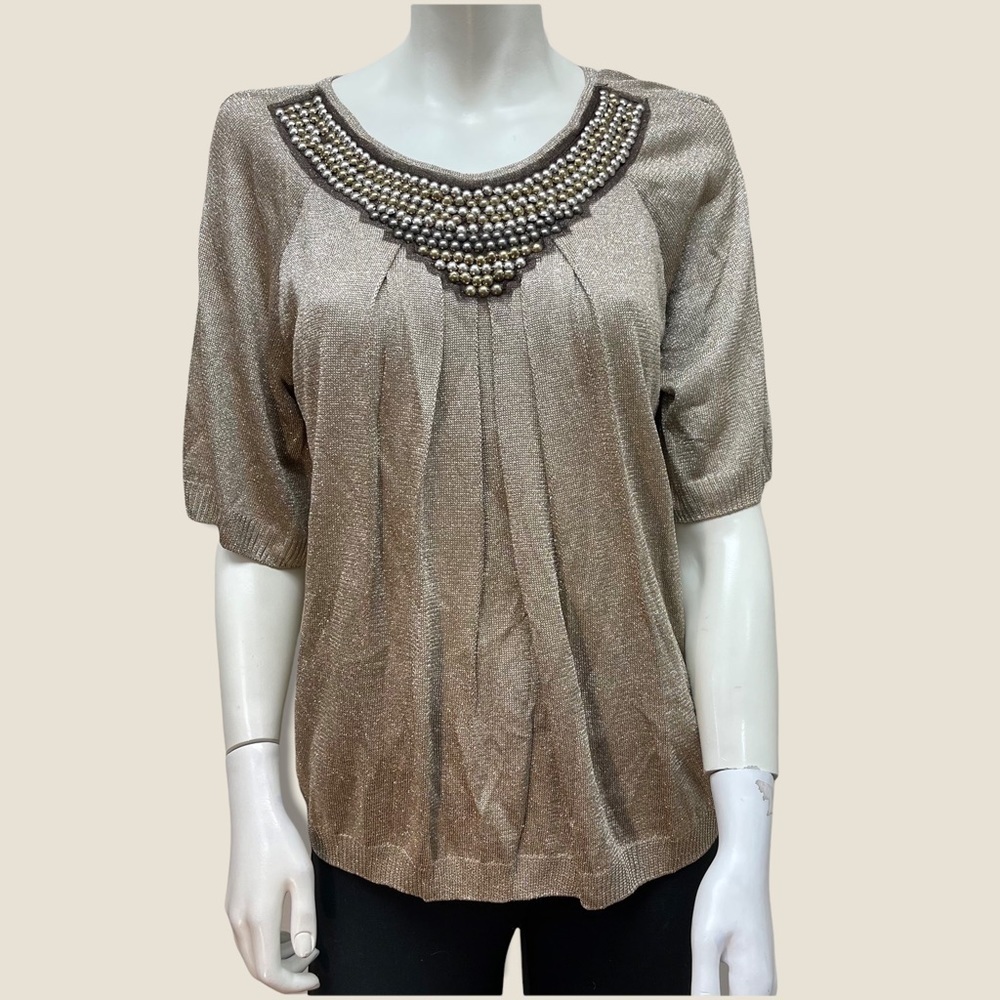 ST. John Gold Knit Beaded Neck‎ Sweater M